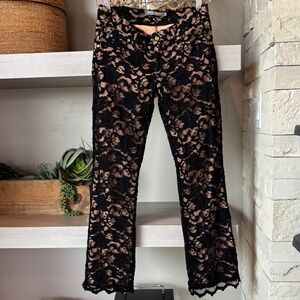 Bisou Bisou - Black Embroidered Lace Jeans w/Tan Lining